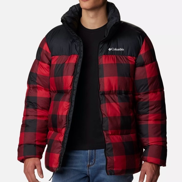 NWT Men’s Columbia Puffect II Puffer Jacket XL Tall Buffalo Plaid Blk Red Puffer - Picture 2 of 7